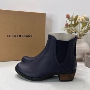 Lucky Brand Baselh2o Indigo Rubber Rain Booties Ankle High Peacoat Women 5M NWB